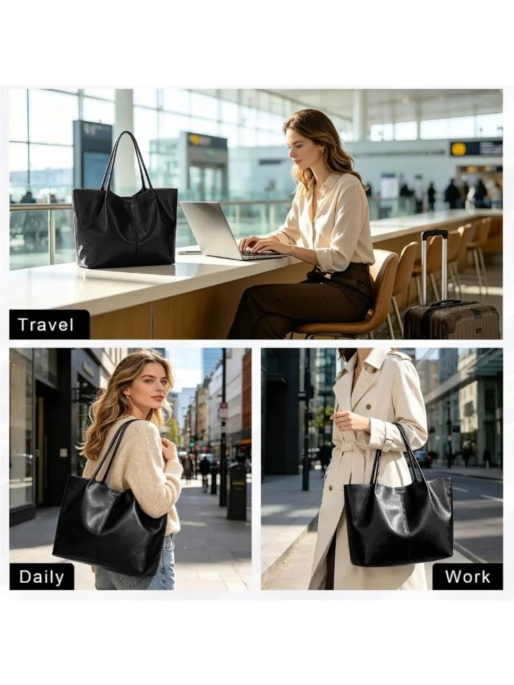 Large Capacity Soft Leather Tote Bag for Women - Multi-Use Purse for Work